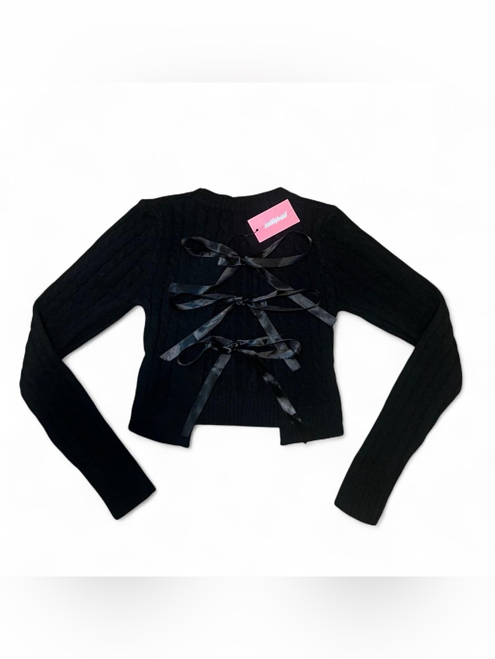 Edikted Black Ribbon-Back Ribbed Crop Sweater